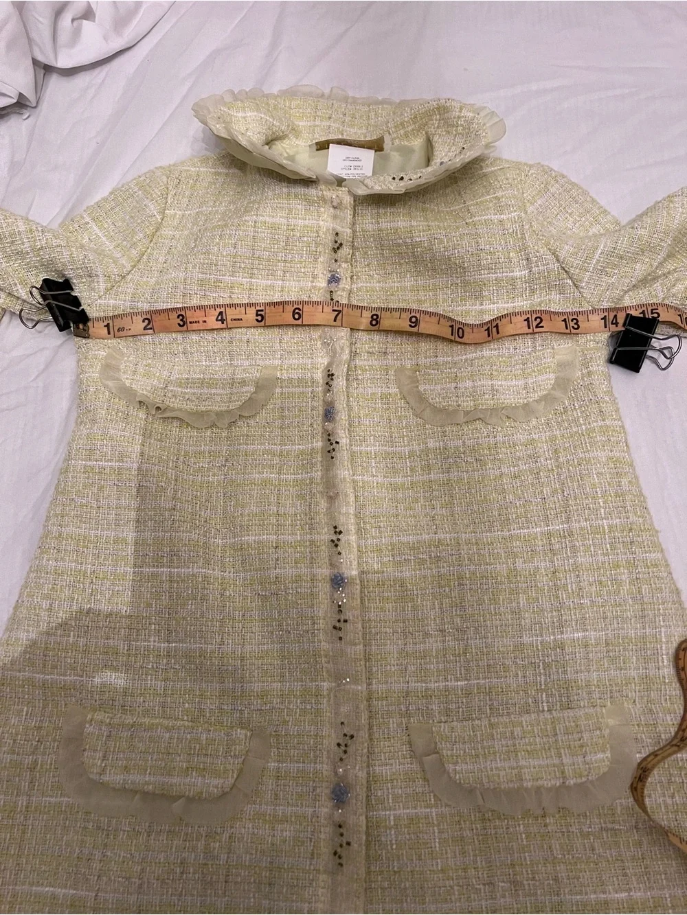 Biscotti Collezioni Girls Pastel Yellow Tweed Long Dress Coat / Jacket - Size 5
